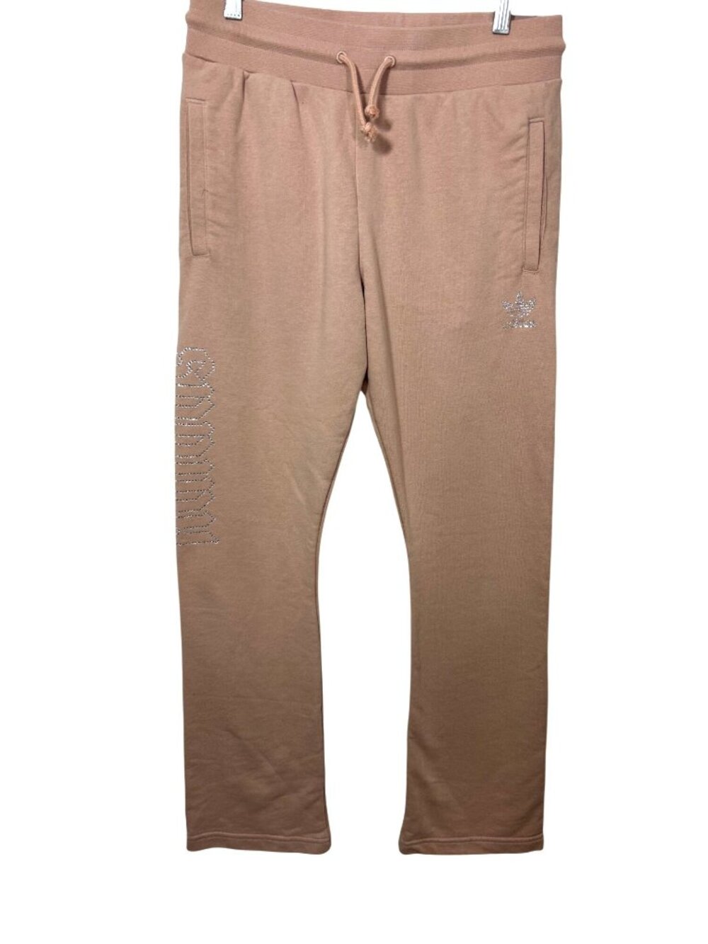 Adidas Women’s Track  Sweatpants M Pink High Rise Flared Pockets Rhinestones Log